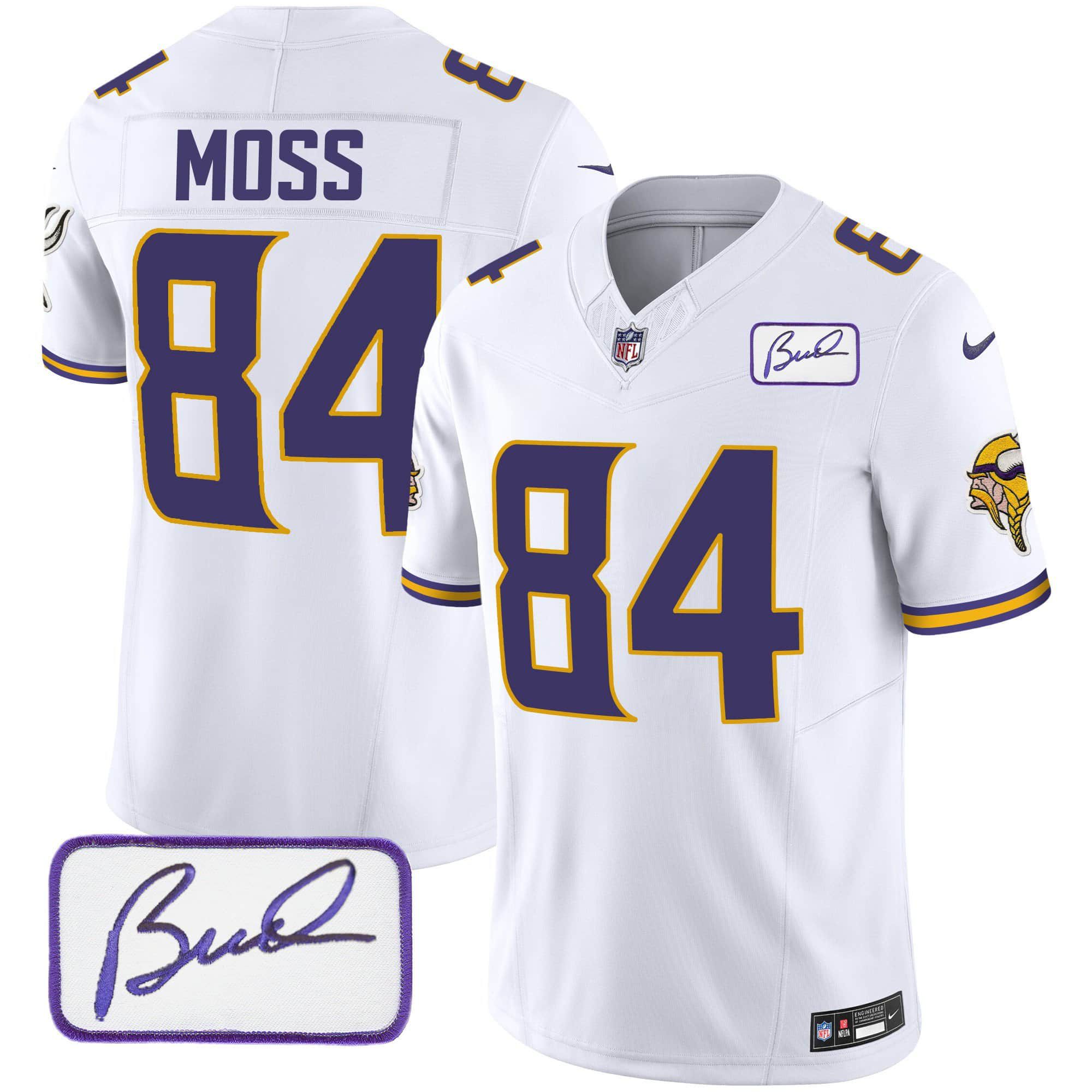 Men Minnesota Vikings #84 Moss White 2024 Nike Bud Grant Patch Classic Limited NFL Jersey style 1->indianapolis colts->NFL Jersey